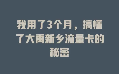 我用了3个月，搞懂了大禹新乡流量卡的秘密