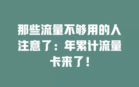 那些流量不够用的人注意了：年累计流量卡来了！