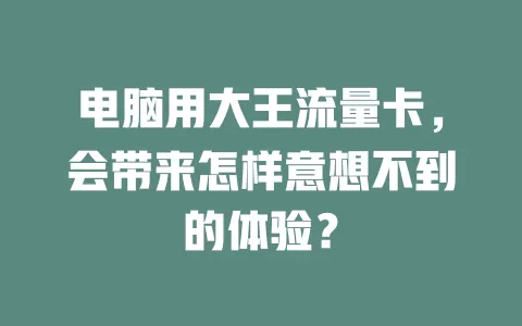 电脑用大王流量卡，会带来怎样意想不到的体验？