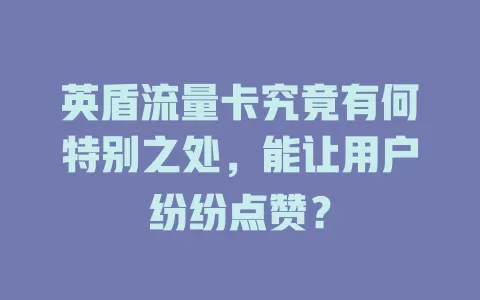 英盾流量卡究竟有何特别之处，能让用户纷纷点赞？