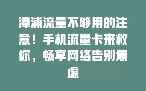 漳浦流量不够用的注意！手机流量卡来救你，畅享网络告别焦虑