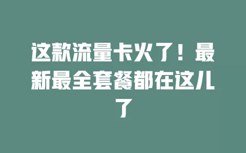 这款流量卡火了！最新最全套餐都在这儿了