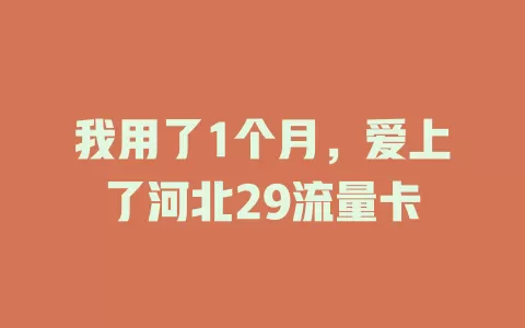 我用了1个月，爱上了河北29流量卡