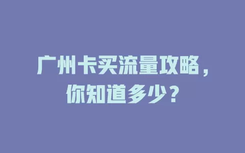 广州卡买流量攻略，你知道多少？