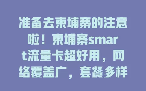 准备去柬埔寨的注意啦！柬埔寨smart流量卡超好用，网络覆盖广，套餐多样，费用合理又便捷