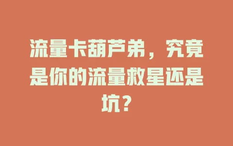 流量卡葫芦弟，究竟是你的流量救星还是坑？