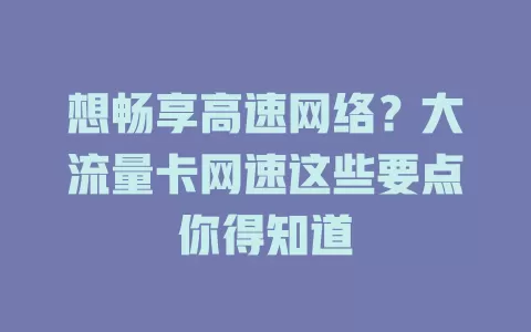 想畅享高速网络？大流量卡网速这些要点你得知道