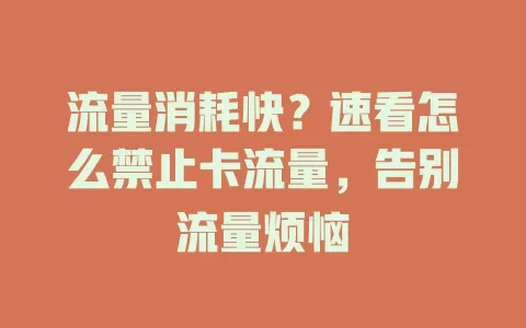 流量消耗快？速看怎么禁止卡流量，告别流量烦恼