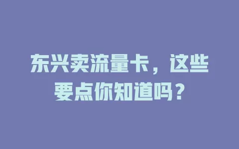 东兴卖流量卡，这些要点你知道吗？
