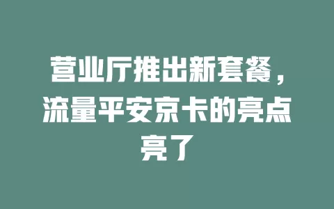 营业厅推出新套餐，流量平安京卡的亮点亮了