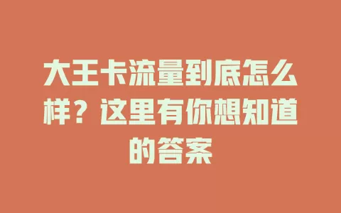大王卡流量到底怎么样？这里有你想知道的答案
