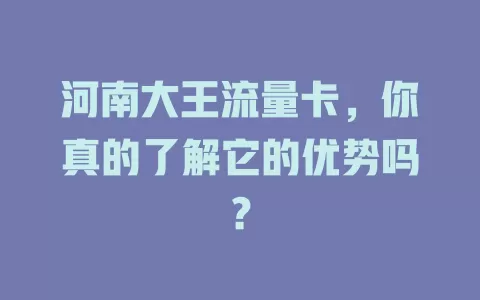 河南大王流量卡，你真的了解它的优势吗？