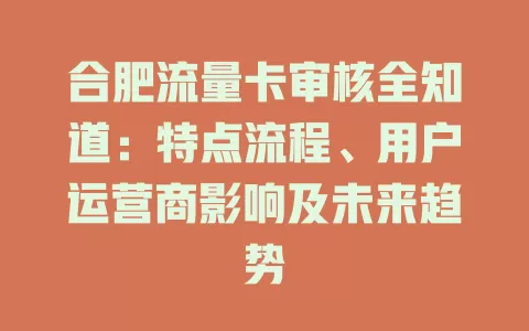 合肥流量卡审核全知道：特点流程、用户运营商影响及未来趋势
