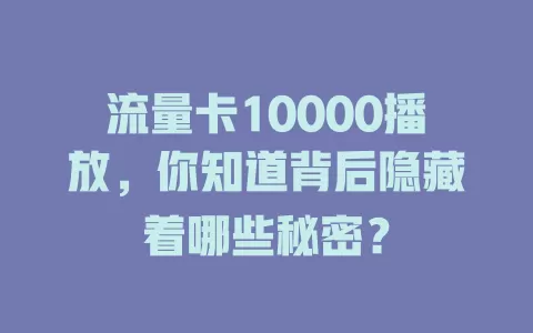 流量卡10000播放，你知道背后隐藏着哪些秘密？