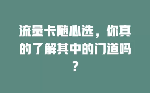 流量卡随心选，你真的了解其中的门道吗？