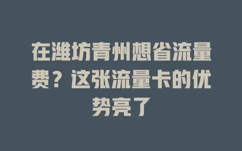 在潍坊青州想省流量费？这张流量卡的优势亮了