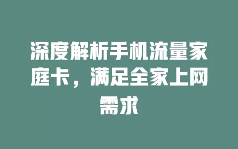 深度解析手机流量家庭卡，满足全家上网需求