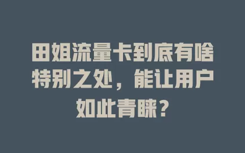 田姐流量卡到底有啥特别之处，能让用户如此青睐？