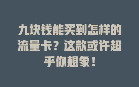 九块钱能买到怎样的流量卡？这款或许超乎你想象！