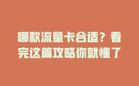 哪款流量卡合适？看完这篇攻略你就懂了