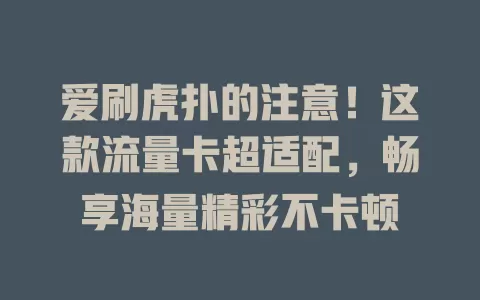 爱刷虎扑的注意！这款流量卡超适配，畅享海量精彩不卡顿