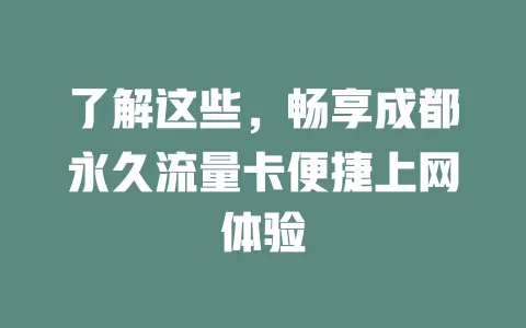 了解这些，畅享成都永久流量卡便捷上网体验