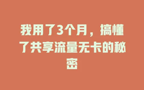 我用了3个月，搞懂了共享流量无卡的秘密