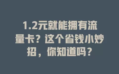 1.2元就能拥有流量卡？这个省钱小妙招，你知道吗？