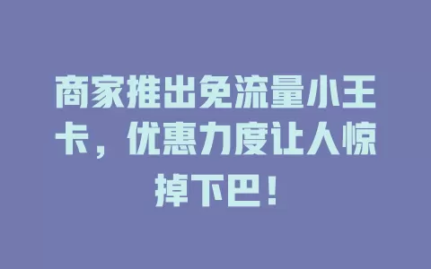 商家推出免流量小王卡，优惠力度让人惊掉下巴！
