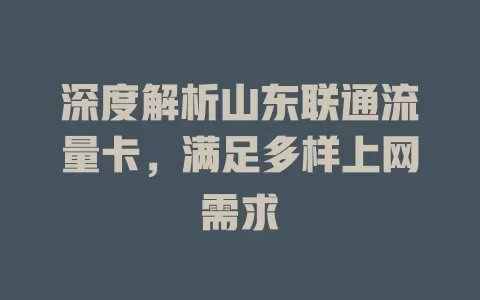 深度解析山东联通流量卡，满足多样上网需求