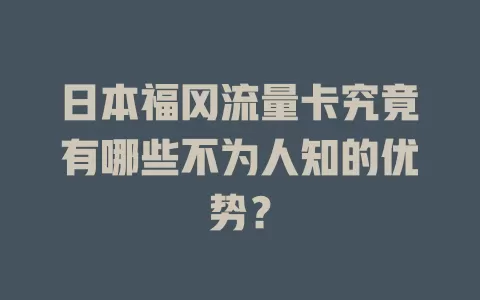 日本福冈流量卡究竟有哪些不为人知的优势？