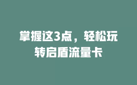 掌握这3点，轻松玩转启盾流量卡