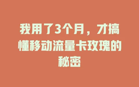 我用了3个月，才搞懂移动流量卡玫瑰的秘密