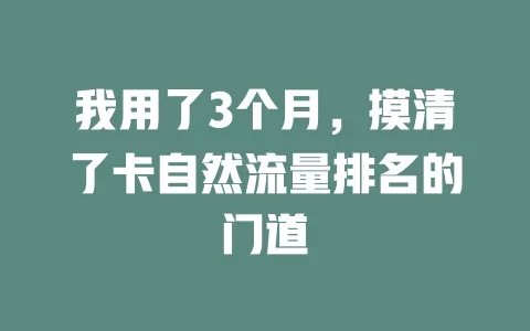 我用了3个月，摸清了卡自然流量排名的门道
