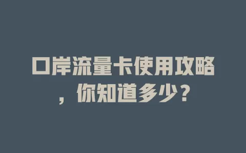 口岸流量卡使用攻略，你知道多少？