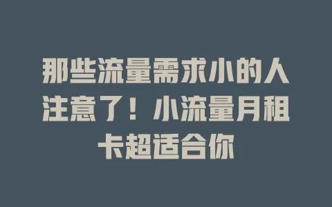 那些流量需求小的人注意了！小流量月租卡超适合你