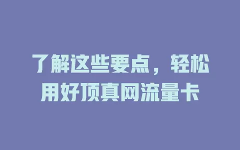 了解这些要点，轻松用好顶真网流量卡