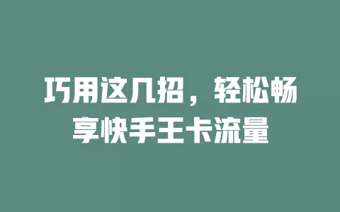 巧用这几招，轻松畅享快手王卡流量