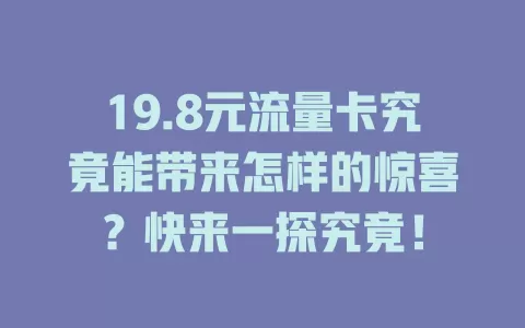19.8元流量卡究竟能带来怎样的惊喜？快来一探究竟！