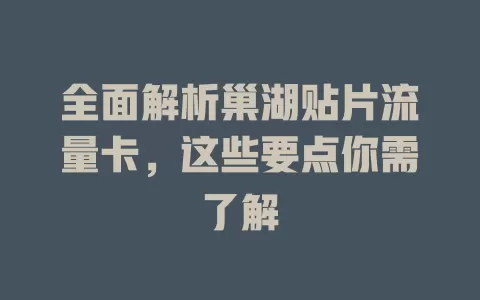 全面解析巢湖贴片流量卡，这些要点你需了解