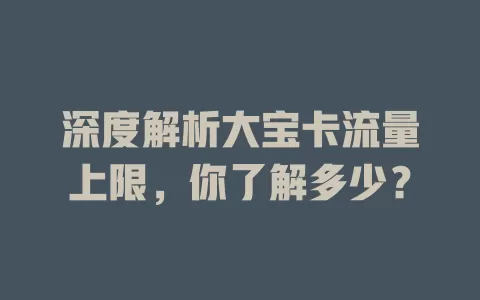 深度解析大宝卡流量上限，你了解多少？