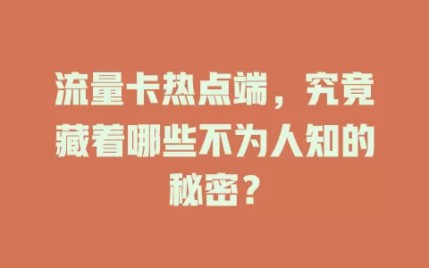 流量卡热点端，究竟藏着哪些不为人知的秘密？