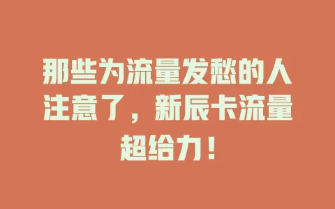 那些为流量发愁的人注意了，新辰卡流量超给力！
