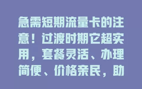 急需短期流量卡的注意！过渡时期它超实用，套餐灵活、办理简便、价格亲民，助你畅快上网无流量忧