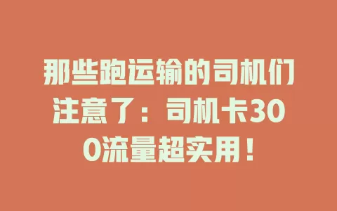 那些跑运输的司机们注意了：司机卡300流量超实用！