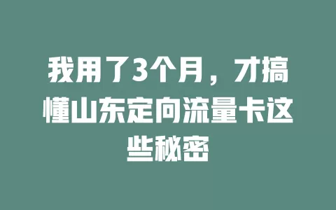 我用了3个月，才搞懂山东定向流量卡这些秘密
