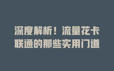 深度解析！流量花卡联通的那些实用门道