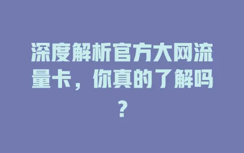 深度解析官方大网流量卡，你真的了解吗？