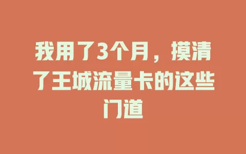 我用了3个月，摸清了王城流量卡的这些门道