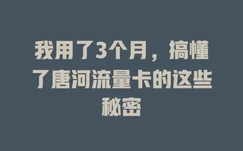 我用了3个月，搞懂了唐河流量卡的这些秘密